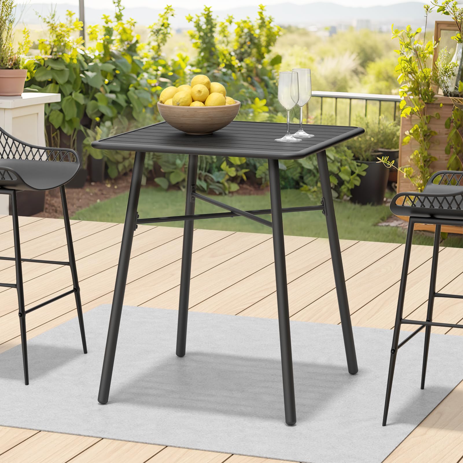 C-Hopetree 41" Counter Height Bar Table, Square Metal Pub Bistro Cocktail Table for Indoor Outdoor Use, Black