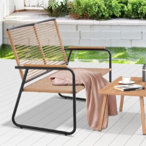 C-Hopetree Metal Outdoor Loveseat Bench for Outside Patio Porch, Natural All Weather Twisted Wicker Twinseat Chair