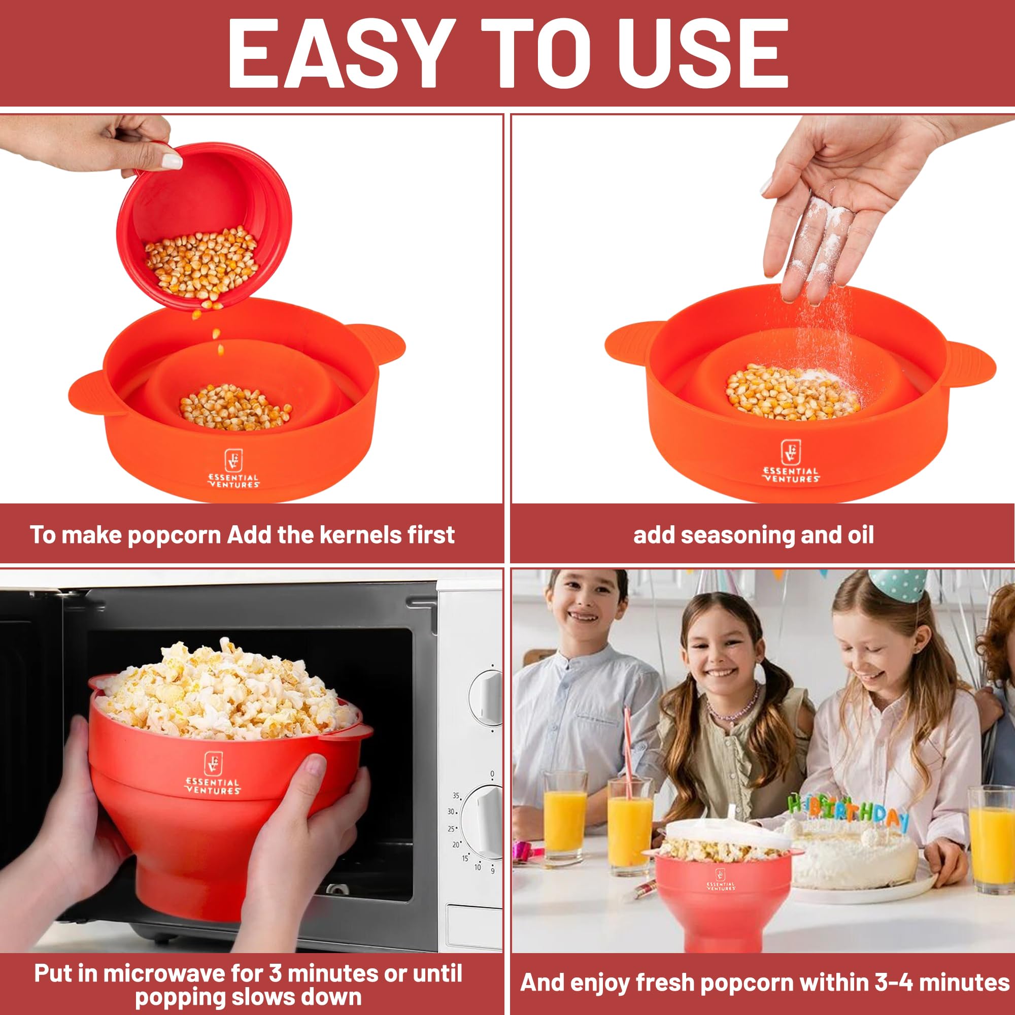 Popcorn Popper - Silicone Microwave Collapsible Popcorn Popper - Red Popcorn Popper Bowl - Christmas Popcorn Gift