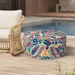 melody elephant outdoor inflatable stool ottoman, all weather portable footrest stool, furniture stool ottomans for home garden beach, d31”xh14”, vigour paisley