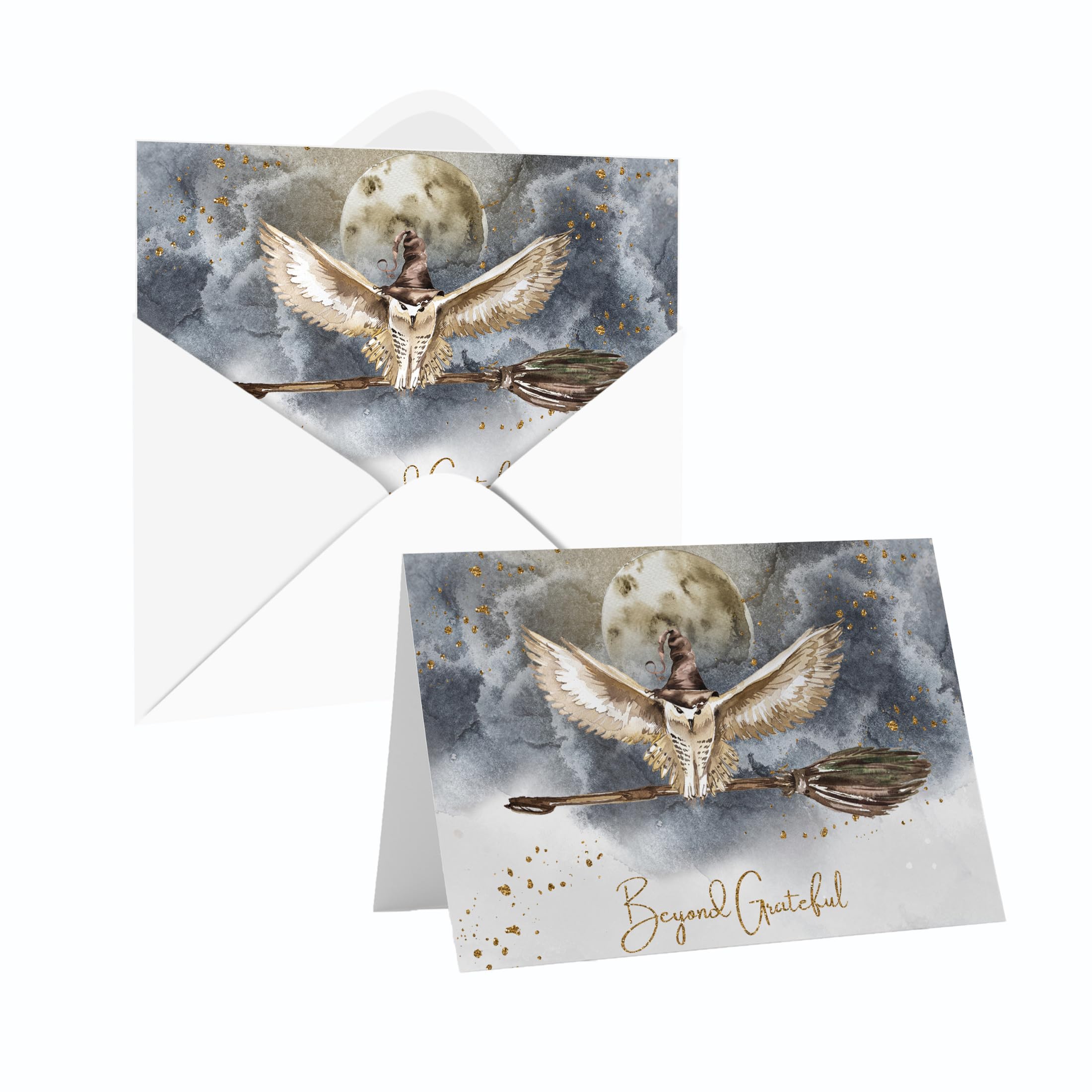 Paper Clever Party Magic Owl Thank You Cards for Bridal Shower, Wedding, Any Occasion, Blank Notecards with Envelopes Set, Folded Notes, 25 Pack