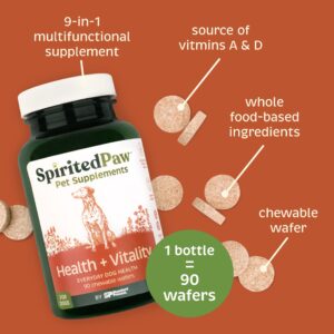 Spirited Paw Health + Vitality for Dogs - Pet Supplement for Immune System, Coat, Liver Health & More - Dog Multifunctional Support with Choline, Calcium, Zinc, & Vitamins D and A - 90 Chewable Wafers