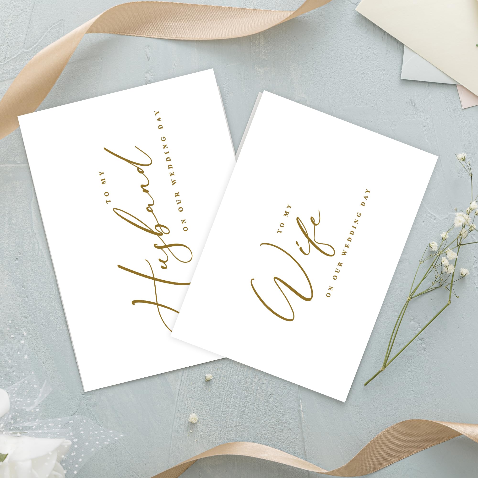 LADY&HOME Set of 2 Wedding Day Cards with Foil Accents and Envelopes,To My Bride On Our Wedding Day Card,To My Groom On Our Wedding Day Card (C2: Husband & Wife)