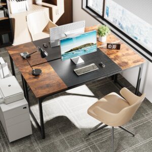 Huuger Computer Desk, 63 Inch Office Desk, Gaming Desk with Storage, Writing Desk Work Desk for Home Office, Study, Modern Simple Desk, Large Legroom, Metal Frame, Rustic Brown and Black