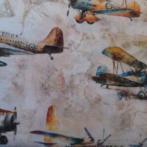 Vintage World War II Airplanes Flying High Cotton Fabric Sold by The Yard QT