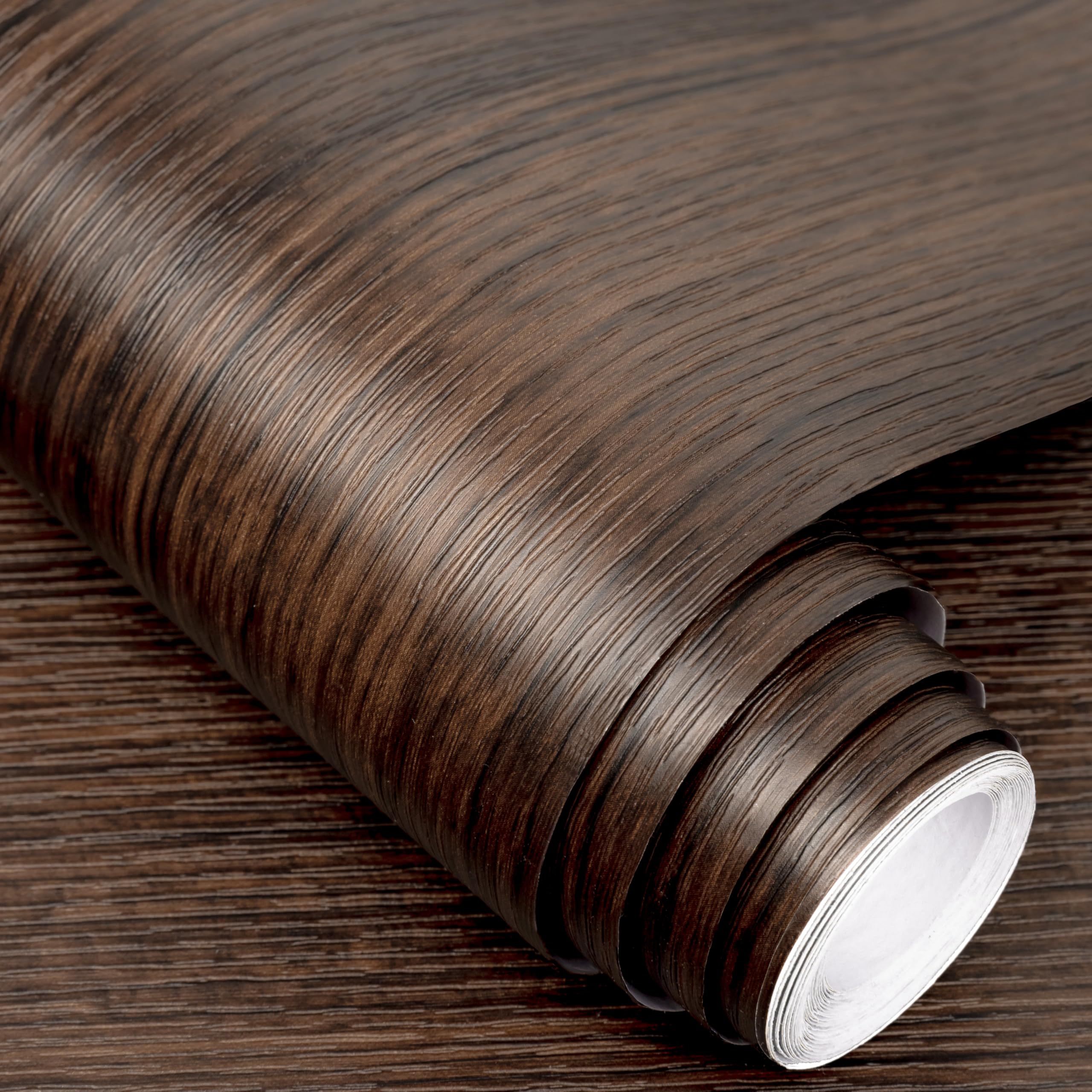 Anmon Dark Brown Wood Contact Paper, Walnut Peel and Stick Wallpaper 15.7in*118in, Thicken Self Adhesive and Removable Rustic Wood Grain Wall Paper for Cabinets, Desk and Home Decor