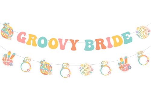 Sursurprise Groovy Bachelorette Party Decorations, Groovy Bride Banner, Retro Boho Hippie Banner for Groovy Bridal Shower Engagement Wedding Party Supplies