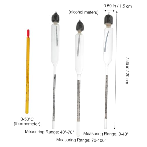 4 Pieces Meter Vinometer Meter for Liquors Liquid Meter Licorometer Hydrometer Hydrometer Spirit Wooden Box Glass