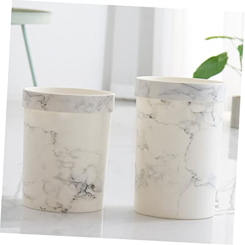 Garneck 1pc Garbage Can Platic Garbage Bin Waste Paper Basket Marble Wastebasket Table Trash Can Small Garbage Bin Small Trash Can Car Trash Can Storage Tank No Cover White Plastic Office