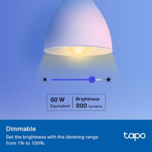 Tapo TP-Link Smart Light Bulbs, 16M Colors RGBW, Dimmable, Alexa Frustration-Free Setup, A19, 60W Equivalent, 800LM CRI>90, 2.4GHz WiFi only L531E