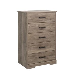 prepac rustic ridge farmhouse dresser, brown dresser for bedroom, chest of drawers with 5 drawers 18.5" d x 27.5" w x 43.5" h, dbdr-1605-1