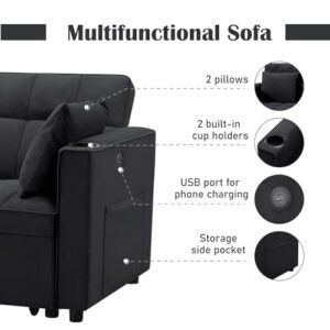 Verfur Multi-Functional Convertible Futon Sofa Bed Daybed, 3 in 1 Pull Out Loveseat Sofabed Lounge Chaise, Comfy Upholstered RV Couch Sofacama Furniture for Living Room,Office