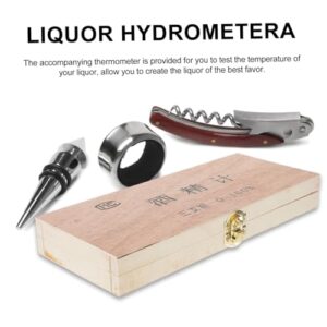 4 Pieces Meter Vinometer Meter for Liquors Liquid Meter Licorometer Hydrometer Hydrometer Spirit Wooden Box Glass