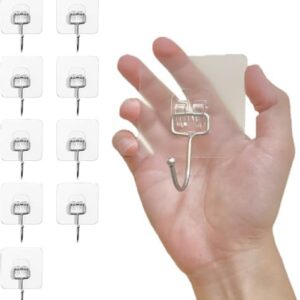 10-Pack Heavy Duty Adhesive Hooks for Robe & Towel – Waterproof Wall Mounted Hooks for Hanging, Strong Sticky Hooks for Kitchen, Bathroom, and Office – Damage-Free, Easy Installation, Transparent