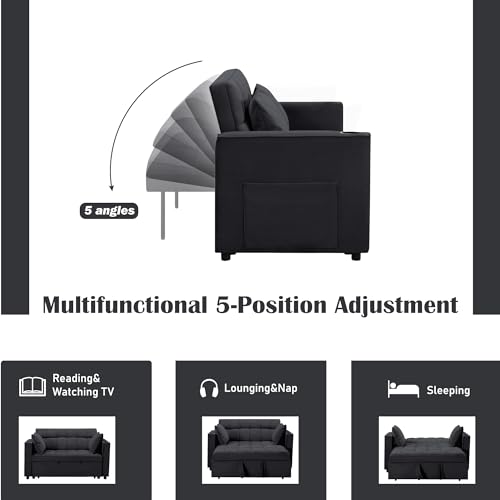 Verfur Multi-Functional Convertible Futon Sofa Bed Daybed, 3 in 1 Pull Out Loveseat Sofabed Lounge Chaise, Comfy Upholstered RV Couch Sofacama Furniture for Living Room,Office