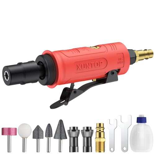 XUNTOP 25000Rpm Pneumatic Straight Die Grinder with After-Exhaust,Straight Die Grinder with Empty Oil Bottle and 1/4" 1/8"Collets Widely Used in Polishing,Edge Smoothing,Deburring