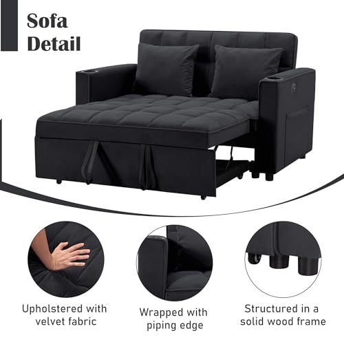 Verfur Multi-Functional Convertible Futon Sofa Bed Daybed, 3 in 1 Pull Out Loveseat Sofabed Lounge Chaise, Comfy Upholstered RV Couch Sofacama Furniture for Living Room,Office