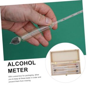 4 Pieces Meter Vinometer Meter for Liquors Liquid Meter Licorometer Hydrometer Hydrometer Spirit Wooden Box Glass