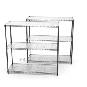 3 tier nsf metal shelf wire shelving unit - black set of 2, 1050lbs capacity heavy duty adjustable storage rack with shelf liners, extensible to 6 tier 2100lbs shelving designs, 48" h x 48" l x 18" d