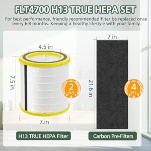 FLT4700 HEPA Filter M Replacement Compatible with G-Guardian AC4700 AC4700BDLX AC4711W AC4625 AC4625WDLX Air Purifier FLT4700 FLT47CB4, 2 H13 True HEPA + 4 Activated Carbon Filter (2+4)