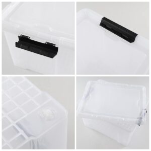 Morcte 4-Pack Clear Plastic Storage Box with Lid and Wheel, 32 L Plastic Storage Boxes