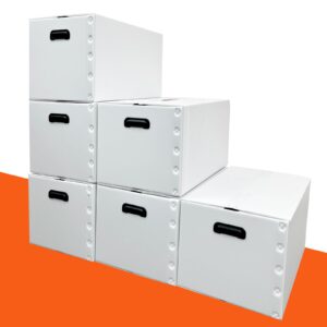 sonahomo plastic storage bins with lids containers,55qt(19.7"x13.8"x11.8") 6 pack,collapsible moving boxes with handles stackable storage bins,double-layer hollow shock-absorbing material,white