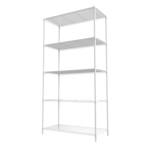 pouseayar 5 tier metal garage shelving kitchen shelves, 1750lbs nsf heavy duty adjustable shelving units and storage for kitchen garage basement commercial shelving garage organization storage white