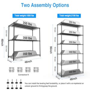 3 Tier NSF Metal Shelf Wire Shelving Unit - Black Set of 2, 1050lbs Capacity Heavy Duty Adjustable Storage Rack with Shelf Liners, Extensible to 6 Tier 2100lbs Shelving Designs, 48" H x 48" L x 18" D