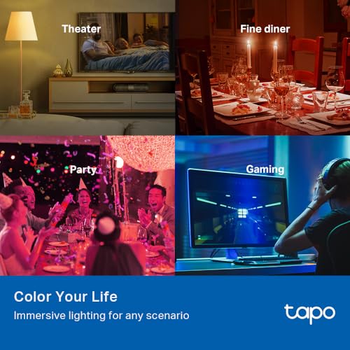 Tapo TP-Link Smart Light Bulbs, 16M Colors RGBW, Dimmable, Alexa Frustration-Free Setup, A19, 60W Equivalent, 800LM CRI>90, 2.4GHz WiFi only L531E