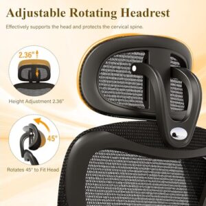 SUNNOW Ergonomic Office Chair, Comfy Mesh Desk Chair, High Back Computer Gaming Chairs with Adjustable Lumbar Support, Flip-Up Arms, Headrest, Tilt Function, Wide Cushion, Swivel Wheel, BIFMA Quality