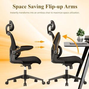 SUNNOW Ergonomic Office Chair, Comfy Mesh Desk Chair, High Back Computer Gaming Chairs with Adjustable Lumbar Support, Flip-Up Arms, Headrest, Tilt Function, Wide Cushion, Swivel Wheel, BIFMA Quality