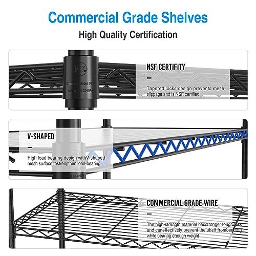 3 Tier NSF Metal Shelf Wire Shelving Unit - Black Set of 2, 1050lbs Capacity Heavy Duty Adjustable Storage Rack with Shelf Liners, Extensible to 6 Tier 2100lbs Shelving Designs, 48" H x 48" L x 18" D