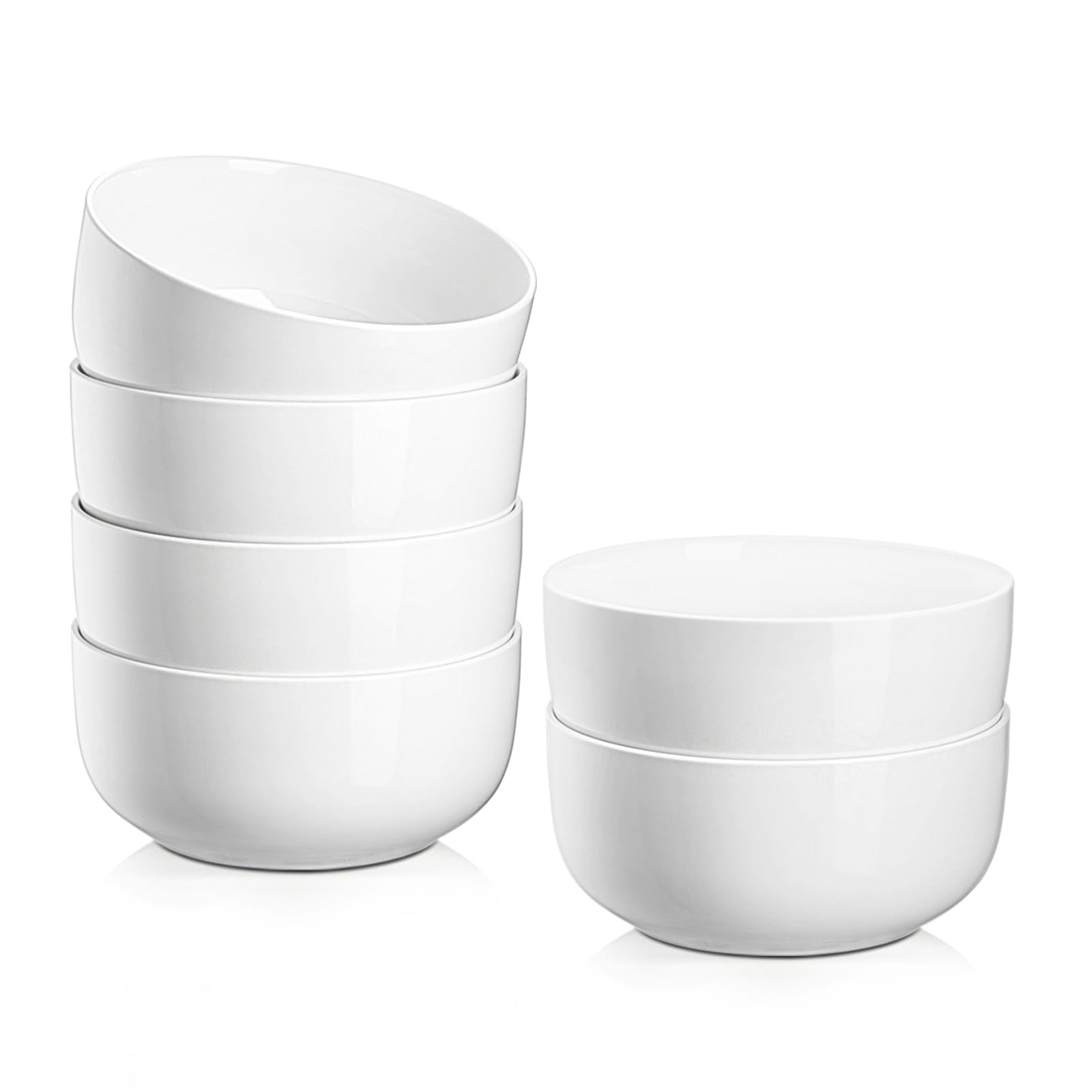 Jassceram Cereal Bowls Set of 6, 30 Oz Ceramic Bowls for Soup, Salad, Dessert, Oatmeal and Breakfast, Suitable for Kitchen or Dining - Dishwasher & Microwave Safe, 6 Inch, White