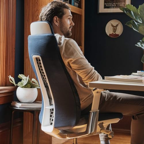 Haworth Fern Executive Office Chair with Ergonomic Innovations - Stylish Desk Chair with Digital Knit Finish and Adjustable Headrest - with Lumbar Support (Ember)