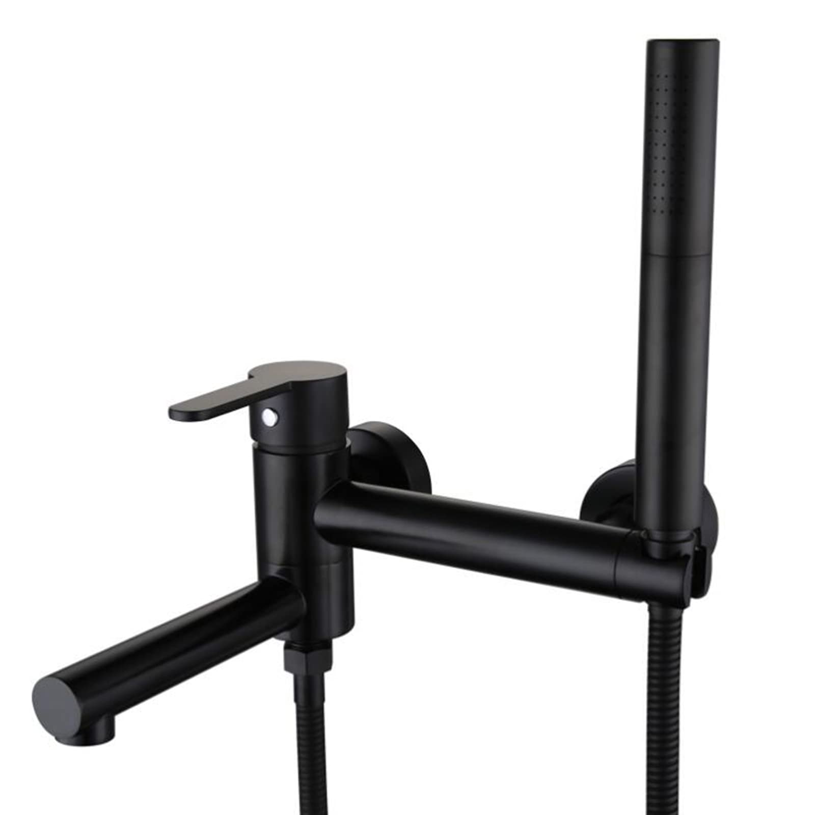 Bathtub Faucet with Shower Brass Hot and Cold Water Double Hole Bath Taps Wall Mounted Black-B (Color : B)