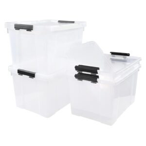 morcte 4-pack clear plastic storage box with lid and wheel, 32 l plastic storage boxes