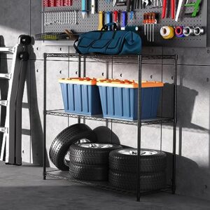 3 Tier NSF Metal Shelf Wire Shelving Unit - Black Set of 2, 1050lbs Capacity Heavy Duty Adjustable Storage Rack with Shelf Liners, Extensible to 6 Tier 2100lbs Shelving Designs, 48" H x 48" L x 18" D