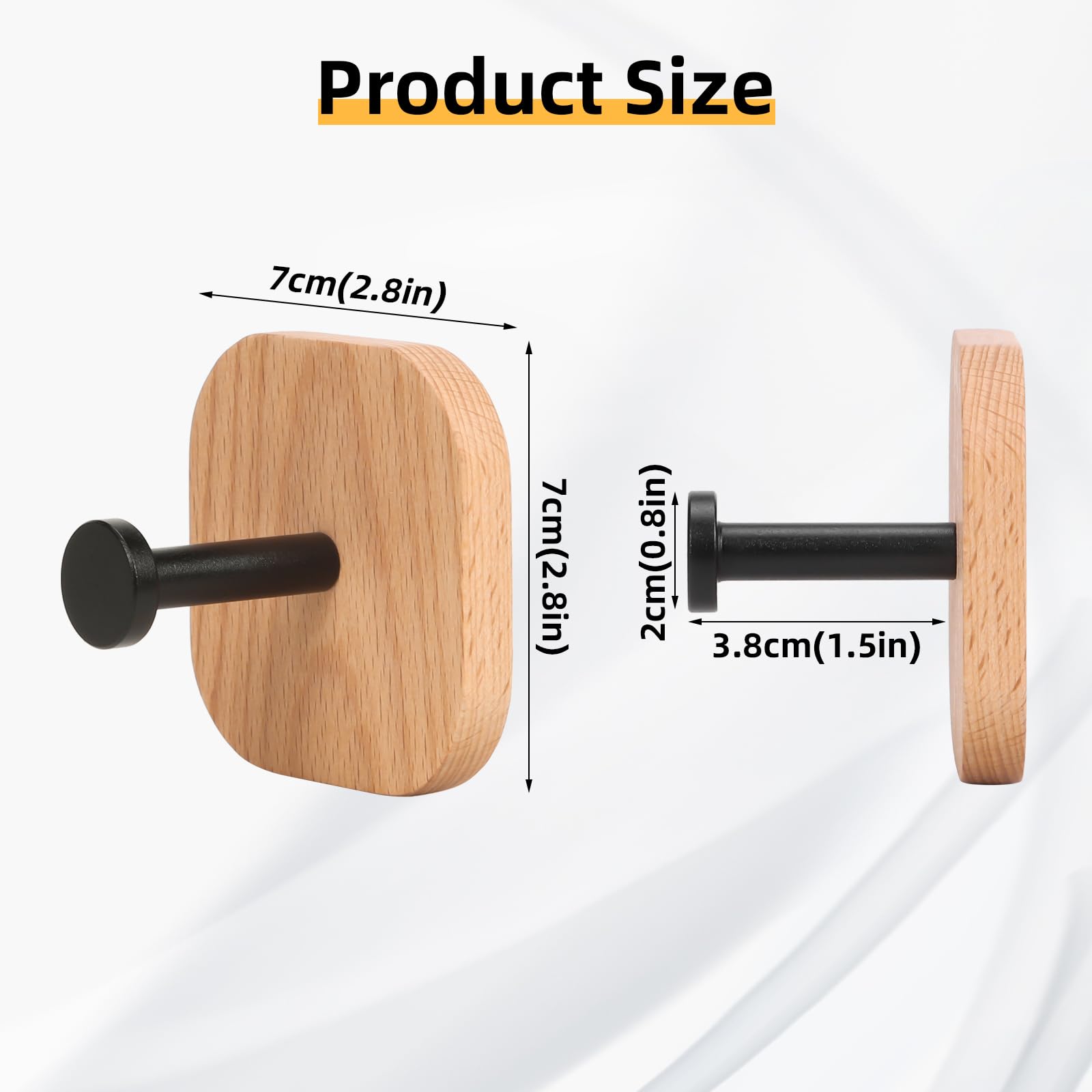 HaiFanWJ 4 Packs Adhesive Wooden Wall Hooks for Hanging Walnut Wood Farmhouse Coat Hook Wall Mounted with Glue for Hanging Clothes Towels Hat Purse Key Bags Black