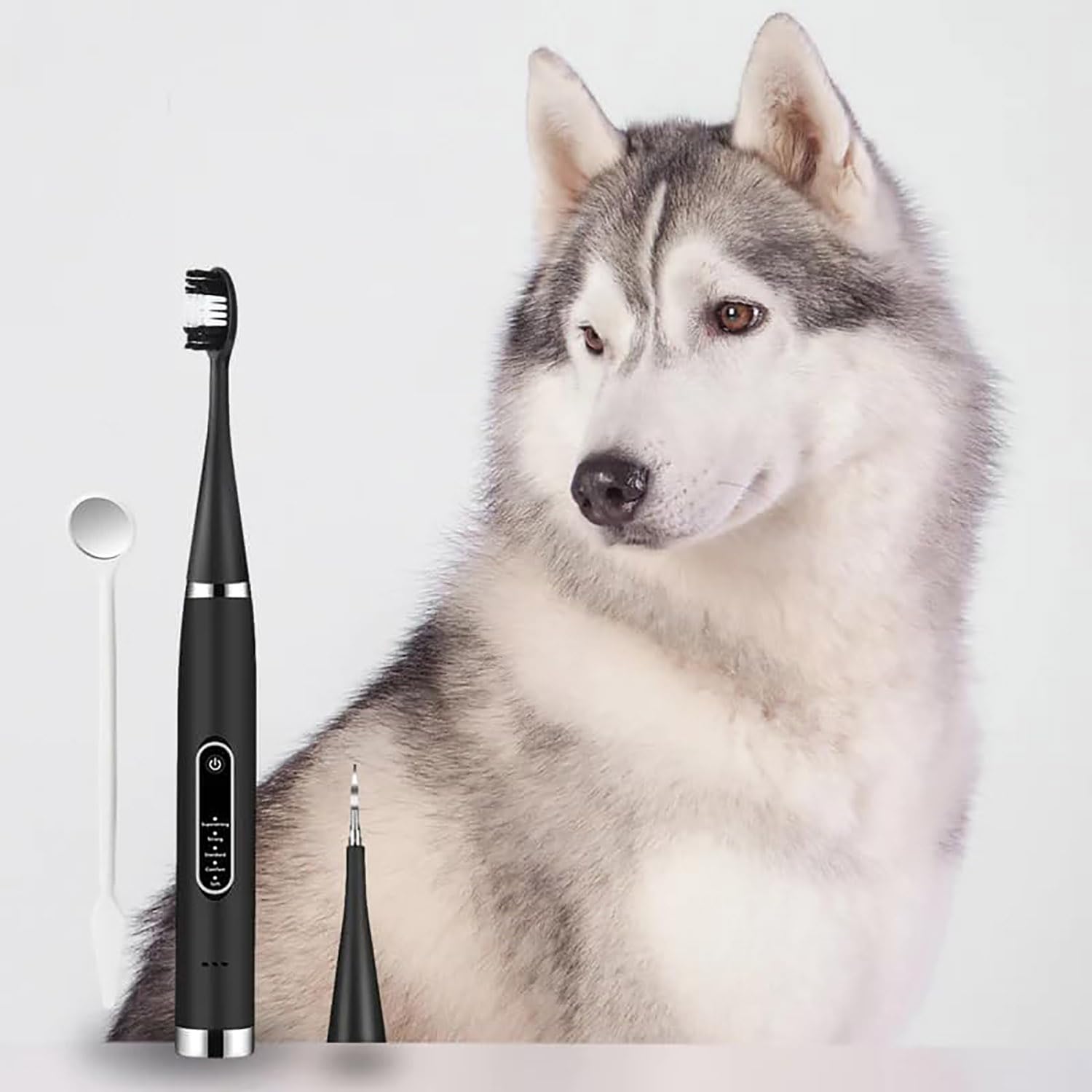 Yunbim Canident Dog Toothbrush, 5 Adjustable Strengths, IPX6 Waterproof, Removes Tartar, Ultra Soft, Reusable, Includes 2 Toothbrush Heads, Black-c