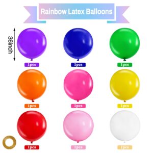 LEEZZIZZ Giant Balloons 36 Inch Large Balloons Latex, Big Balloons, 9 Pcs Jumbo Balloons Bluk for Kid's Party Wedding Birthday Supply Decorations. Multi