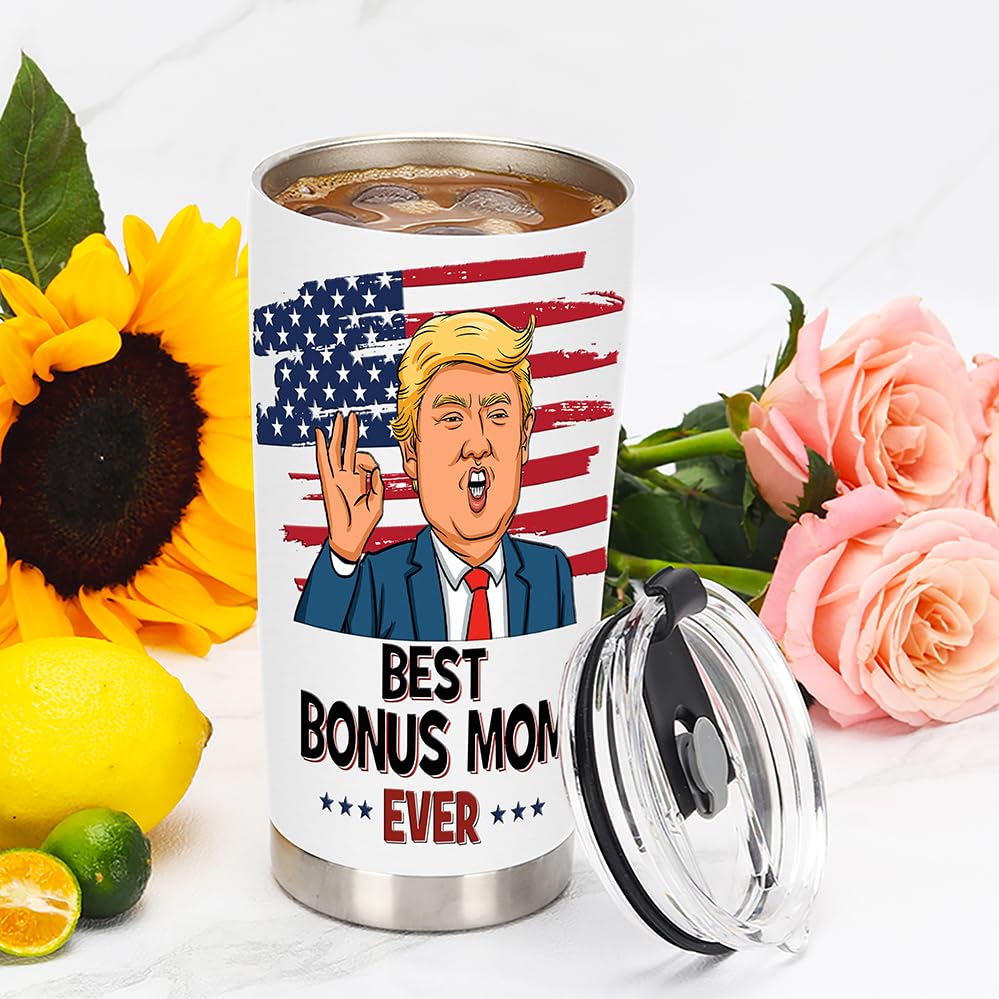 AREOK Gifts for Bonus Mom Gifts, Best Bonus Mom Ever Gifts from Daughter - Christmas Birthday Gifts for Bonus Step Mom, 20 OZ Stainless Steel Insulated Bonus Mom Tumbler Cup