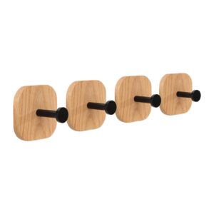 haifanwj 4 packs adhesive wooden wall hooks for hanging walnut wood farmhouse coat hook wall mounted with glue for hanging clothes towels hat purse key bags black