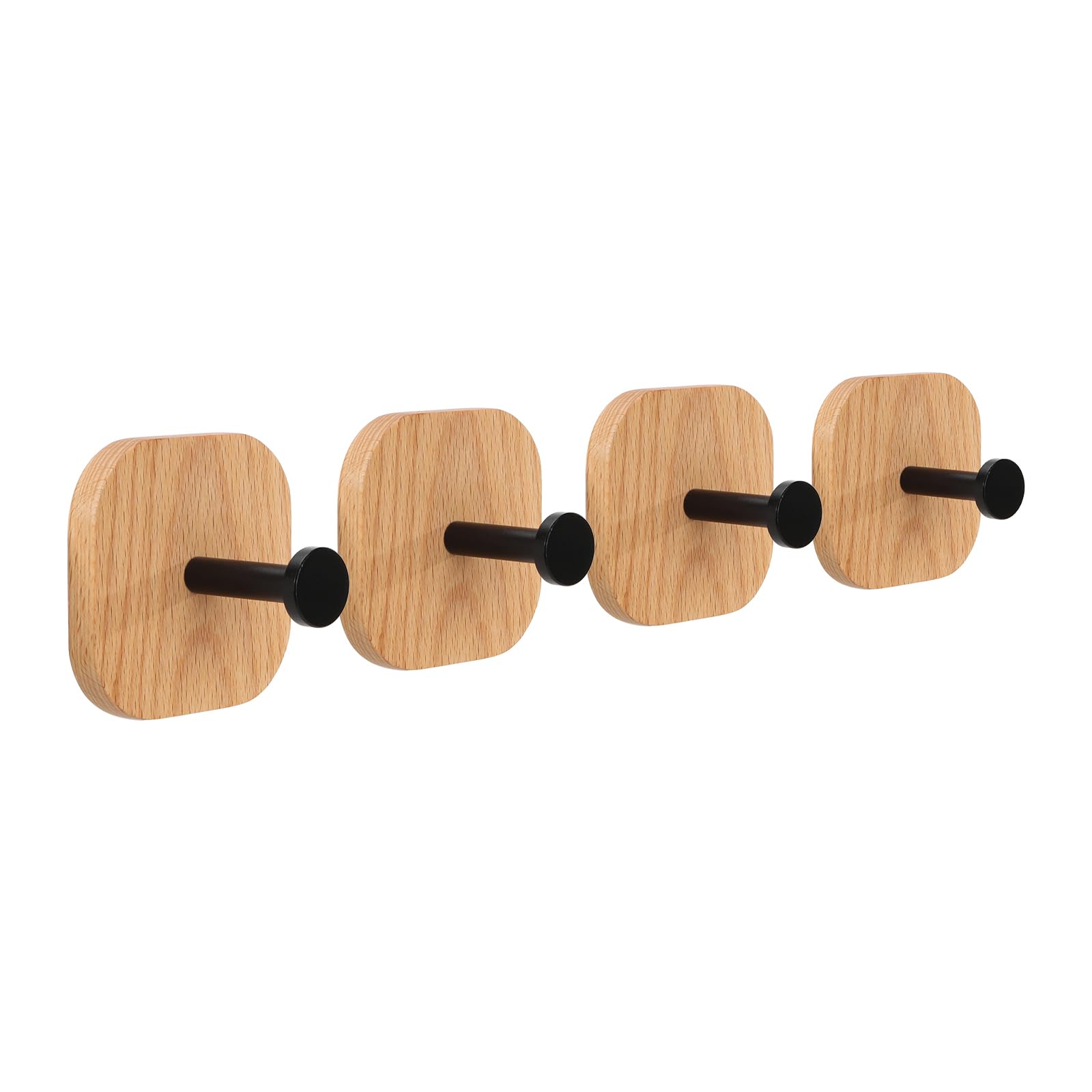 HaiFanWJ 4 Packs Adhesive Wooden Wall Hooks for Hanging Walnut Wood Farmhouse Coat Hook Wall Mounted with Glue for Hanging Clothes Towels Hat Purse Key Bags Black