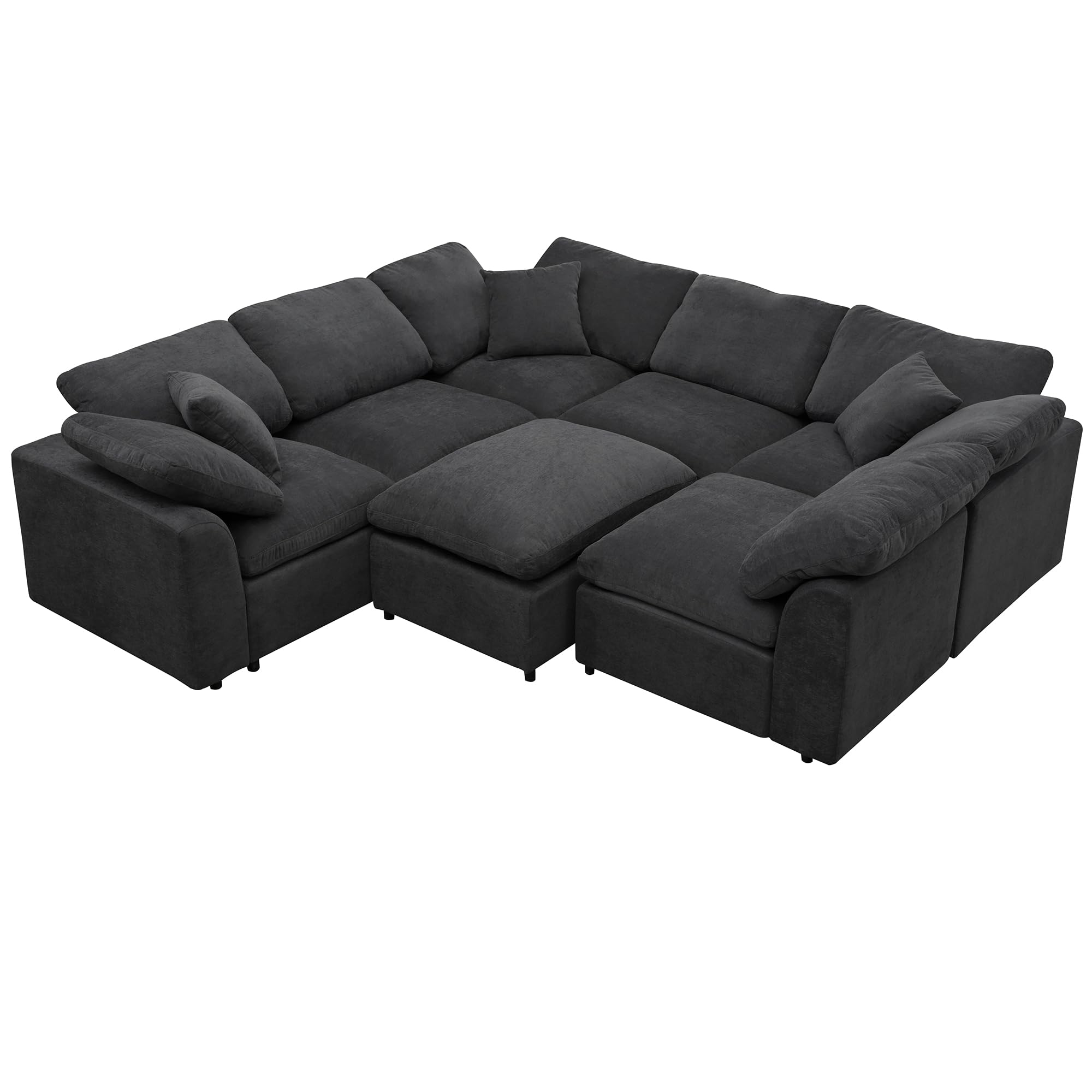 ERYE Oversized 7 Seater Modular Cushions Sectional Sofa Couch with Movable Ottoman,U-Shaped Corner Deep Seat Sectional&Couch Convertible Spacious Sleeper Sofabed for Home Apartment Living Room Sets