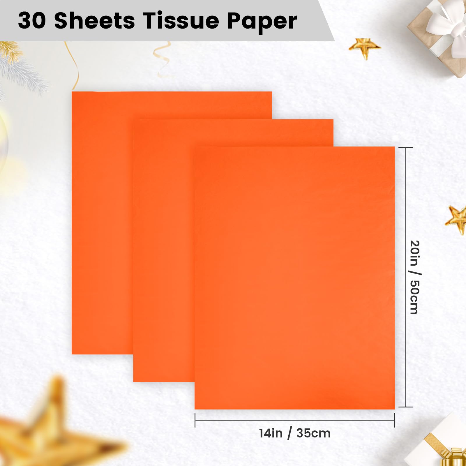 Hlonon Orange Tissue Paper for Gift Bags - 30 Sheets of Orange Wrapping Tissue Paper Bulk Packaging Paper for Weddings Birthday DIY Project Christmas Halloween Thanksgiving Gift Wrapping Crafts Decor