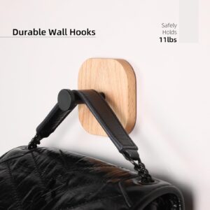 HaiFanWJ 4 Packs Adhesive Wooden Wall Hooks for Hanging Walnut Wood Farmhouse Coat Hook Wall Mounted with Glue for Hanging Clothes Towels Hat Purse Key Bags Black