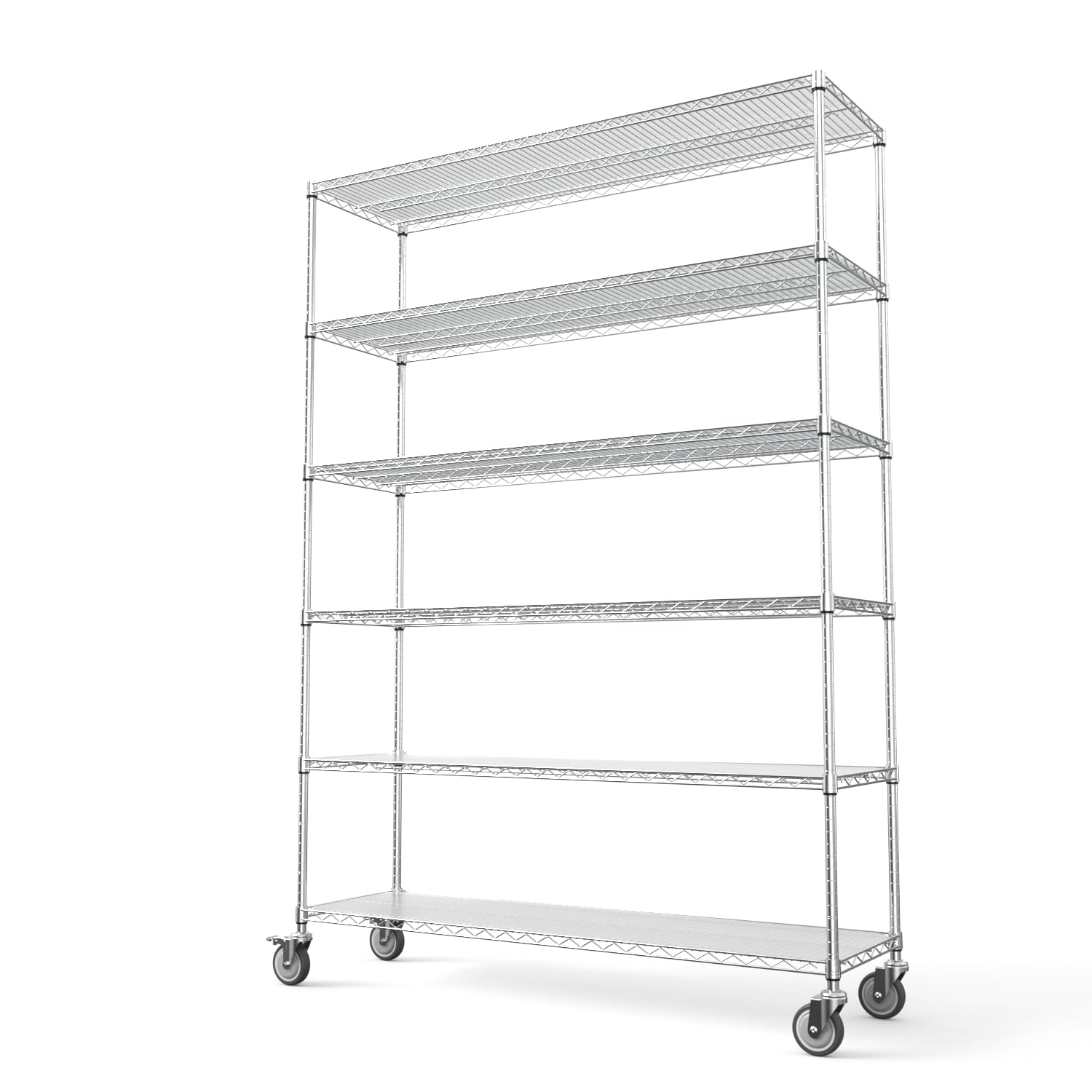 Metal Shelf Wire Shelving Unit, Heavy Duty NSF 6 Tier 6000lbs Adjustable Storage Rack Commercial Grade Utility Steel Storage Rack with 5in Wheels and Shelf Liners - 18" D x 60" L x 87.5" H- Chrome