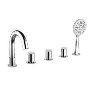 5 hole bathtub faucet chrome, roman tub faucet with sprayer, deck mount tub faucet, three handle tub faucet set, high flow bath tub faucet brass tub filler - jiaenlema