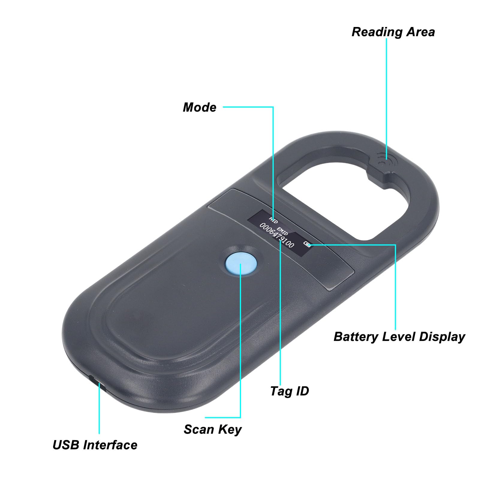 Animal ID Reader, Microchip Reader Scanner, Mini Animal Scanner, 134.2KHz ISO11784 85 FDX B EMID Handheld Pet Tag Chip Scanner USB Charging Built in Buzzer