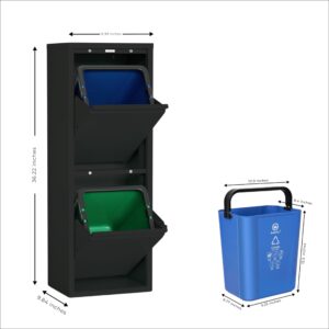 Tilt-Out Trash Can Cabinet with 2 Garbage Cans - Waste Storage Solution for Kitchen and Garage | Tilt Out Trash Can Cabinet | Garbage Can Cabinet | kitchen Garbage Can Holder (Black, 2 Buckets)